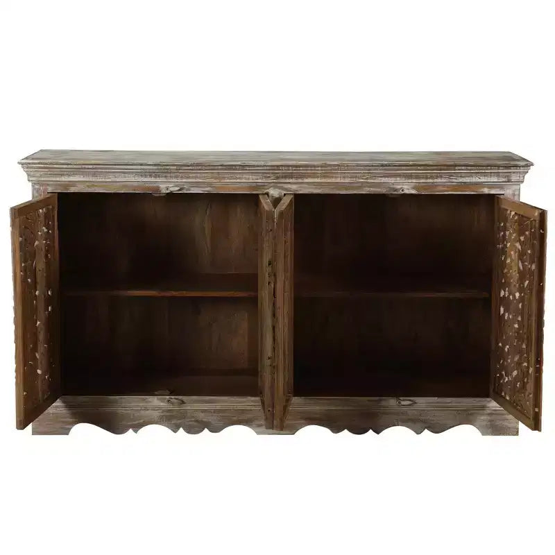 Madia intagliata in legno a 4 ante marrone - Timbergirl: Credenza rustica, nessun assemblaggio richiesto