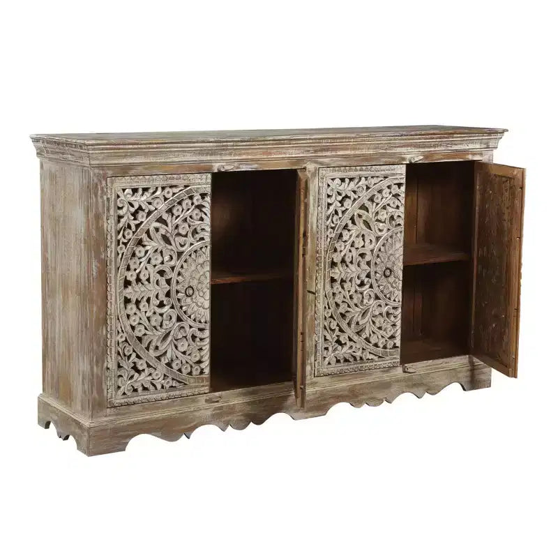 Madia intagliata in legno a 4 ante marrone - Timbergirl: Credenza rustica, nessun assemblaggio richiesto