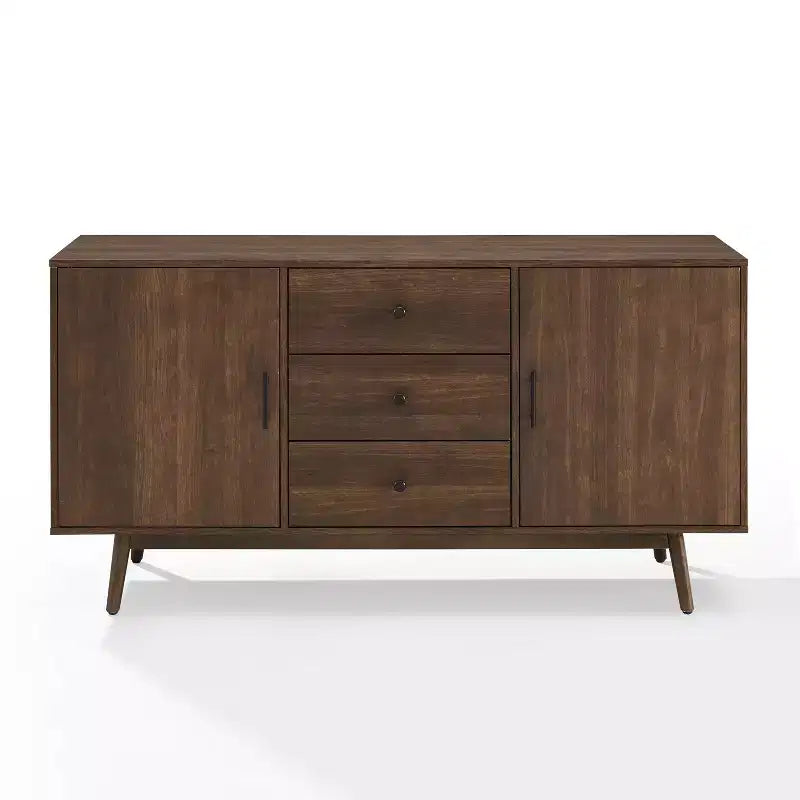 Lucas Sideboard Brown - Crosley: Rustic Mid-Century Modern Buffet with Adjustable Shelves, Drawers, Hardwood Frame