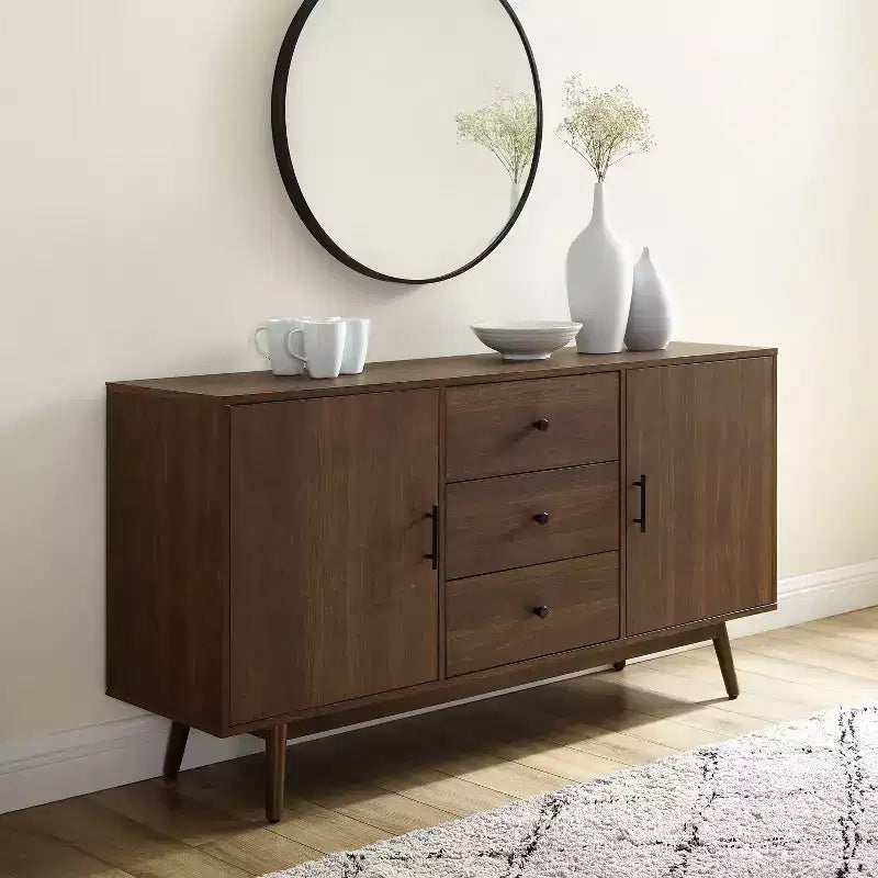 Lucas Sideboard Brown - Crosley: Rustic Mid-Century Modern Buffet with Adjustable Shelves, Drawers, Hardwood Frame