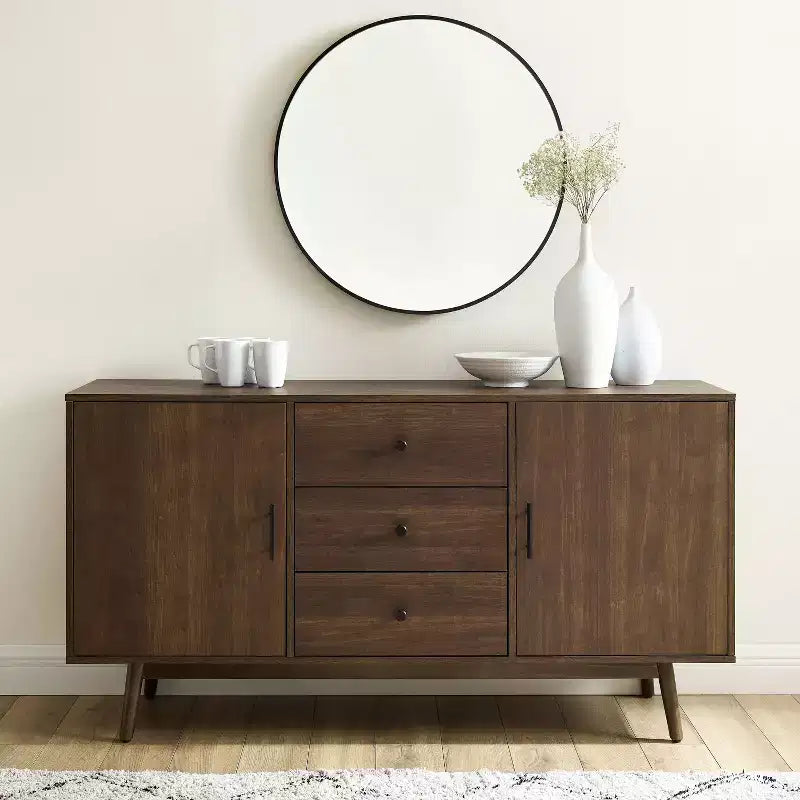 Lucas Sideboard Brown - Crosley: Rustic Mid-Century Modern Buffet with Adjustable Shelves, Drawers, Hardwood Frame