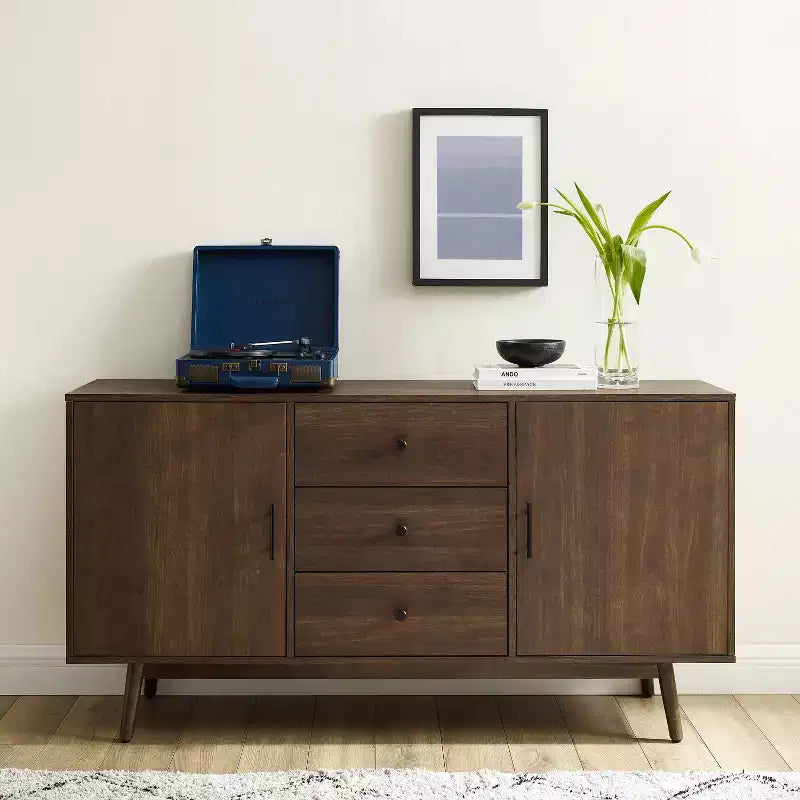 Lucas Sideboard Brown - Crosley: Rustic Mid-Century Modern Buffet with Adjustable Shelves, Drawers, Hardwood Frame