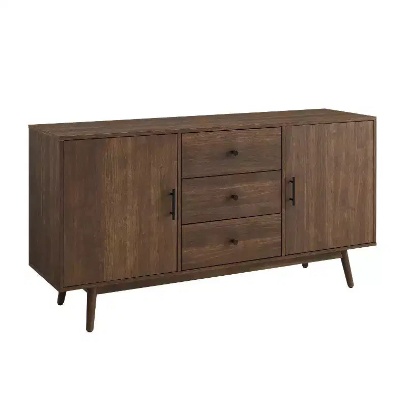 Lucas Sideboard Brown - Crosley: Rustic Mid-Century Modern Buffet with Adjustable Shelves, Drawers, Hardwood Frame