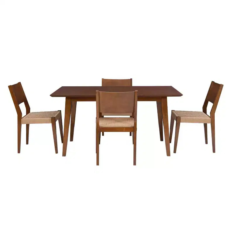 5pc Clara Dining Set with Rope Seat Chairs and Bench Brown - Powell