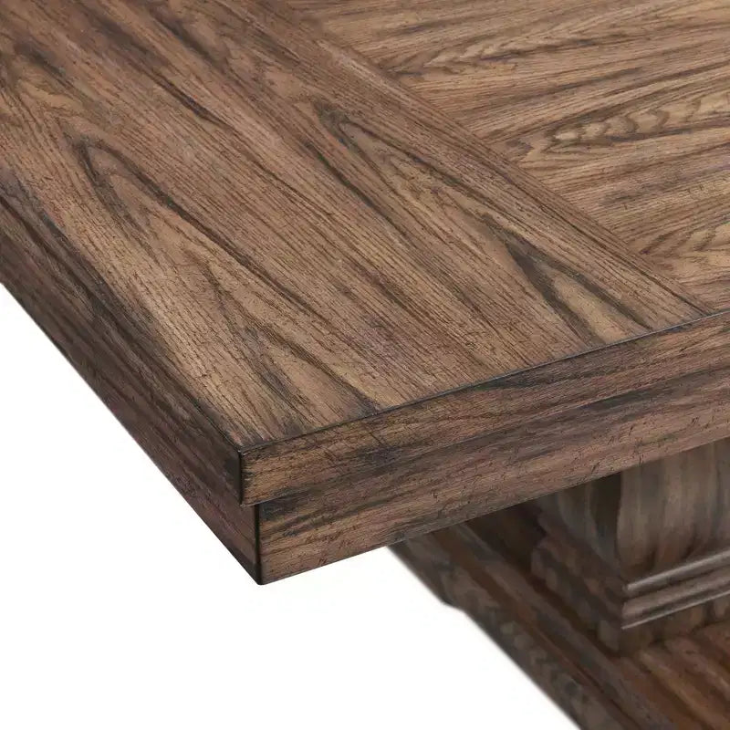 Picket House Furnishings Hayward Rectangle Standard Height Extendable Dining Table Walnut: Modern Double Pedestal, Seats 6