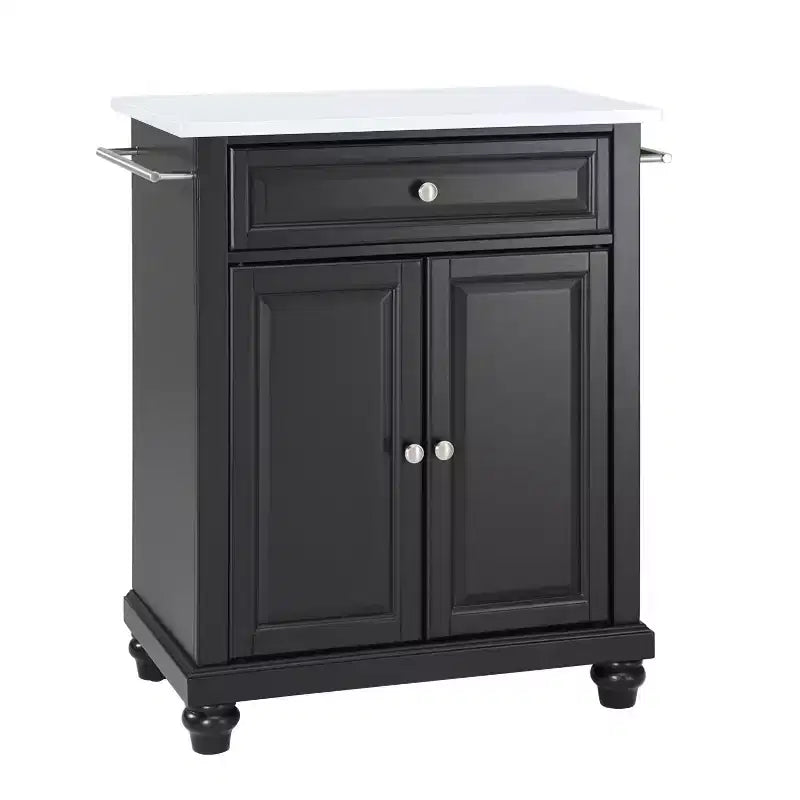 Cambridge Granite Top Compact Kitchen Island Cart Black/White - Crosley: Rubberwood Frame, Towel Bar, Storage Shelves