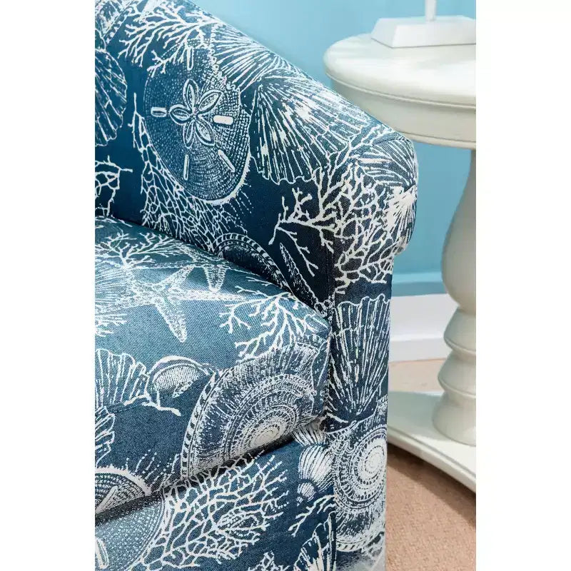 Powell Monahan Costal Roll Arm Swivel Club Chair Blue: Upholstered Polyester, No Assembly Required
