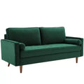 Valour Performance Velvet Sofa Green - Modway: Mid-Century Tufted Design, Walnut-Stained Legs, 881 lbs Capacity
