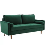 Valour Performance Velvet Sofa Green - Modway: Mid-Century Tufted Design, Walnut-Stained Legs, 881 lbs Capacity