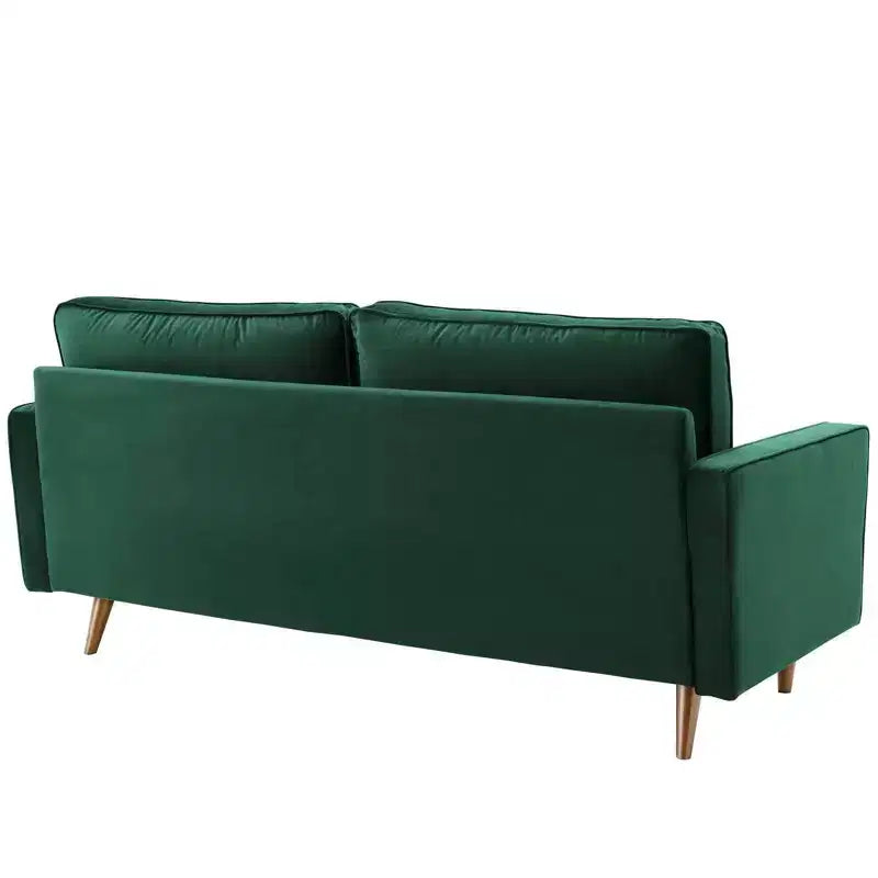 Divano Valour Performance Velvet Verde - Modway: Design Trapuntato Mid-Century, Piedini Tinta Noce, Capacità 400 kg