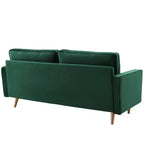 Divano Valour Performance Velvet Verde - Modway: Design Trapuntato Mid-Century, Piedini Tinta Noce, Capacità 400 kg