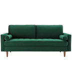 Divano Valour Performance Velvet Verde - Modway: Design Trapuntato Mid-Century, Piedini Tinta Noce, Capacità 400 kg