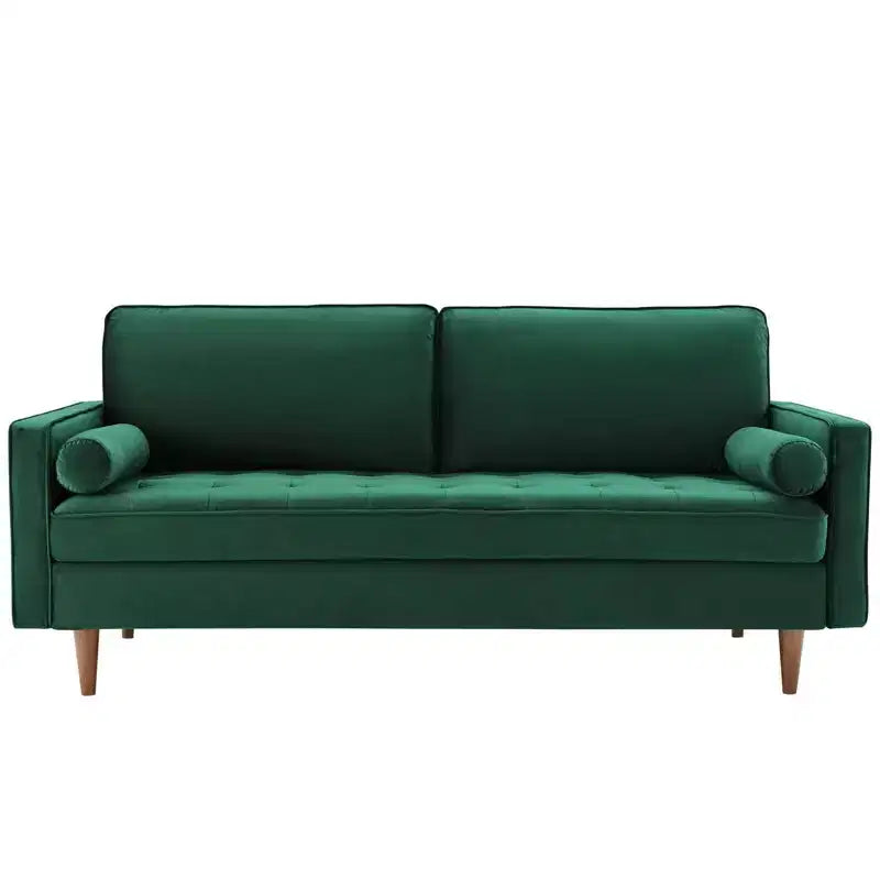 Divano Valour Performance Velvet Verde - Modway: Design Trapuntato Mid-Century, Piedini Tinta Noce, Capacità 400 kg