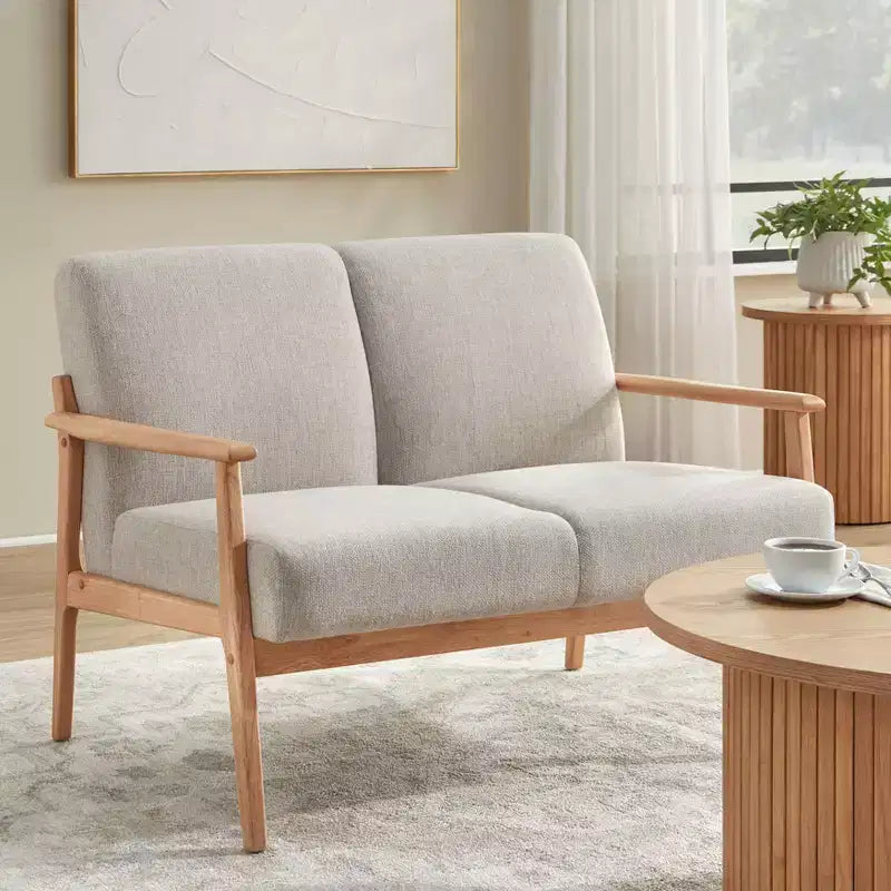 Lifestorey Beaumont Upholstered Solid Wood Frame Loveseat Natural/Beige