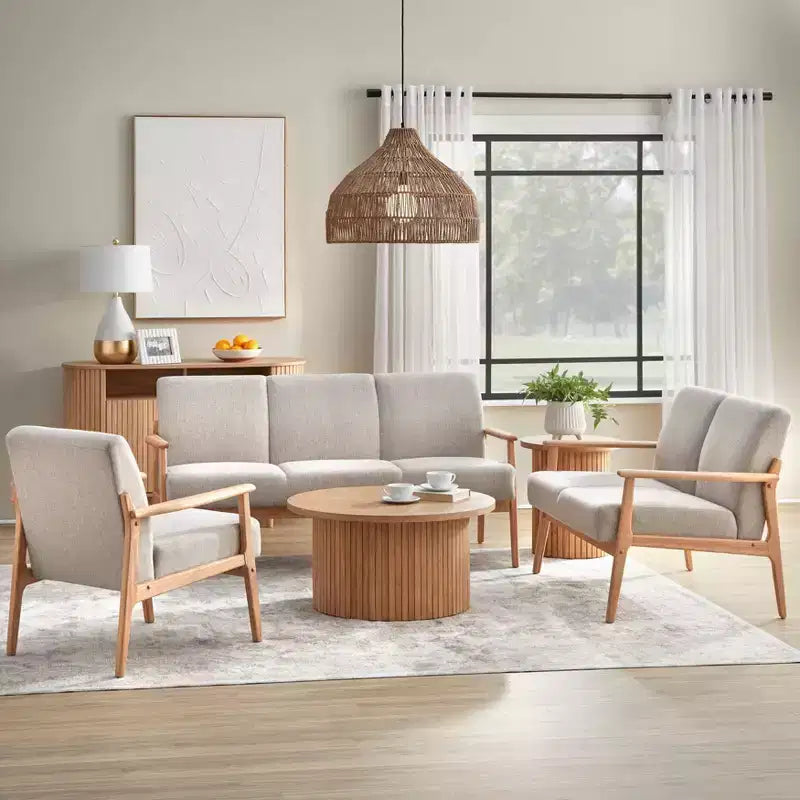 Lifestorey Beaumont Upholstered Solid Wood Frame Loveseat Natural/Beige