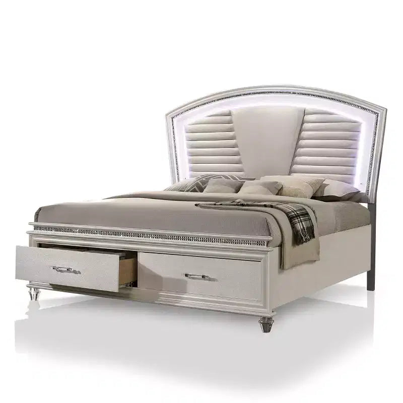 3pc California King Granite Bedroom Set with Nightstand and Chest Pearl White - HOMES: Inside + Out