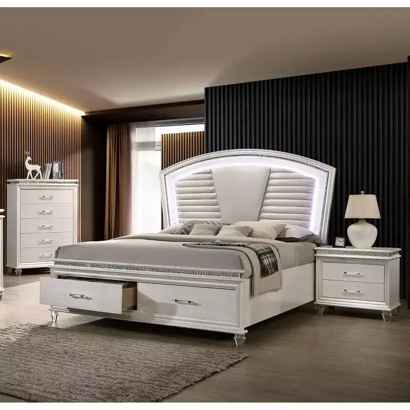 3pc California King Granite Bedroom Set with Nightstand and Chest Pearl White - HOMES: Inside + Out