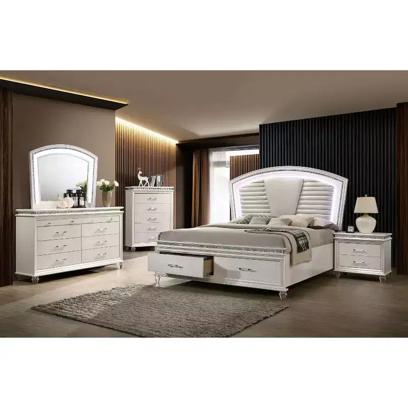 3pc California King Granite Bedroom Set with Nightstand and Chest Pearl White - HOMES: Inside + Out