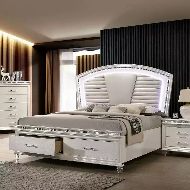 3pc California King Granite Bedroom Set with Nightstand and Chest Pearl White - HOMES: Inside + Out