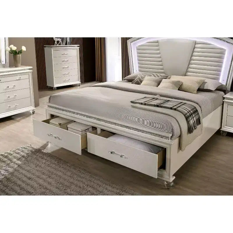 3pc California King Granite Bedroom Set with Nightstand and Chest Pearl White - HOMES: Inside + Out