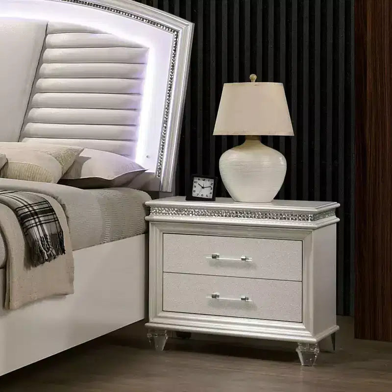 3pc California King Granite Bedroom Set with Nightstand and Chest Pearl White - HOMES: Inside + Out