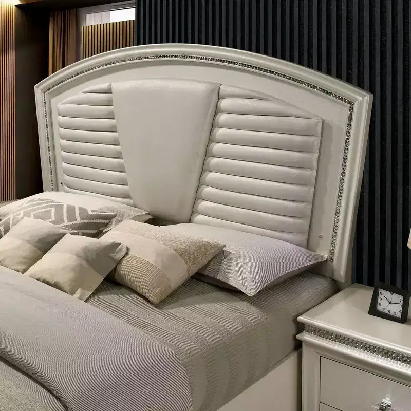 3pc California King Granite Bedroom Set with Nightstand and Chest Pearl White - HOMES: Inside + Out