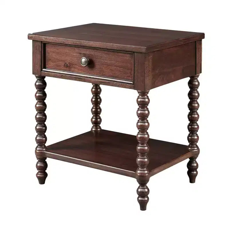 Beckett Nightstand Morocco Brown: Madison Park Bedside Table with Drawer, Modern Rubberwood Veneer