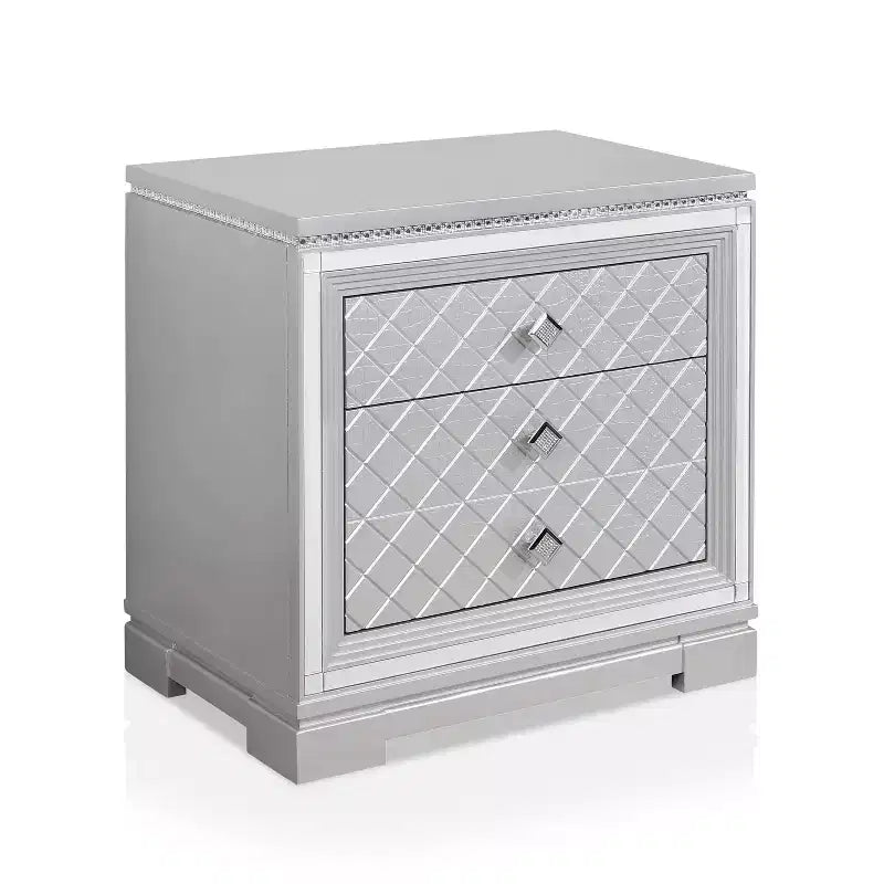 Comodino a 2 cassetti Tenaya con cassetto nascosto e porte USB Argento - HOMES: Inside + Out