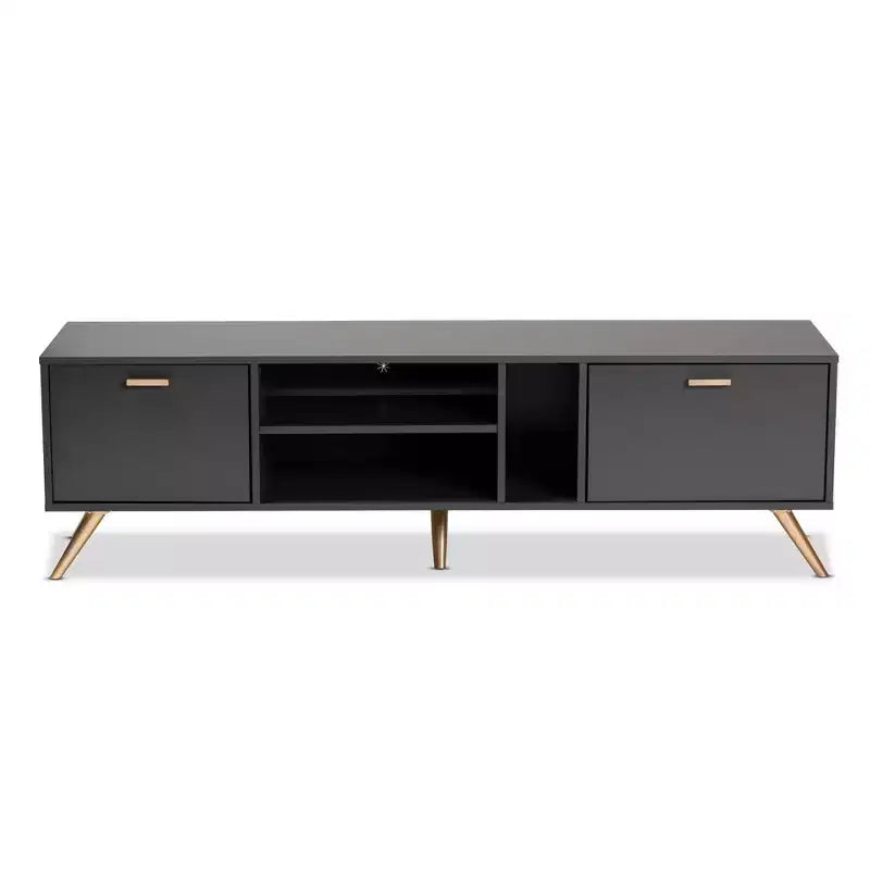 Kelson Wood TV Stand for TVs up to 55" Dark Gray/Gold - Baxton Studio: Modern Console with Storage