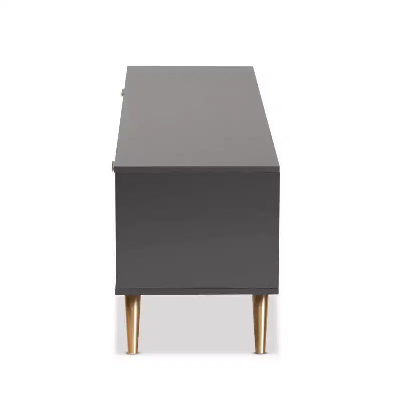 Kelson Wood TV Stand for TVs up to 55" Dark Gray/Gold - Baxton Studio: Modern Console with Storage
