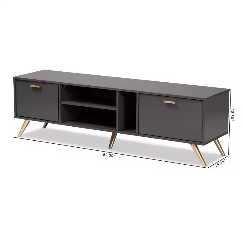 Kelson Wood TV Stand for TVs up to 55" Dark Gray/Gold - Baxton Studio: Modern Console with Storage