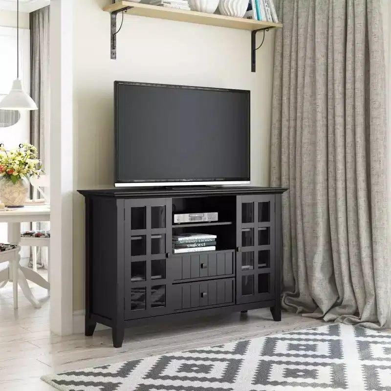 Normandy Solid Wood Wide Rustic TV Stand for TVs up to 53" Black - WyndenHall: Media Storage, Adjustable Shelves