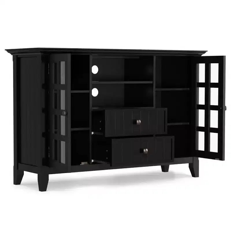 Normandy Solid Wood Wide Rustic TV Stand for TVs up to 53" Black - WyndenHall: Media Storage, Adjustable Shelves