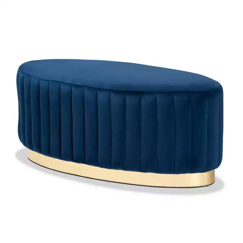 Kirana Velvet Fabric Upholstered and PU Ottoman Gold - Baxton Studio