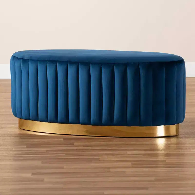 Kirana Velvet Fabric Upholstered and PU Ottoman Gold - Baxton Studio