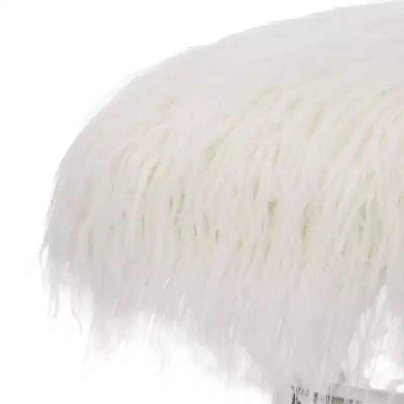 26" Faux Fur Upholstered Bench with Acrylic X Leg White - Glitzhome