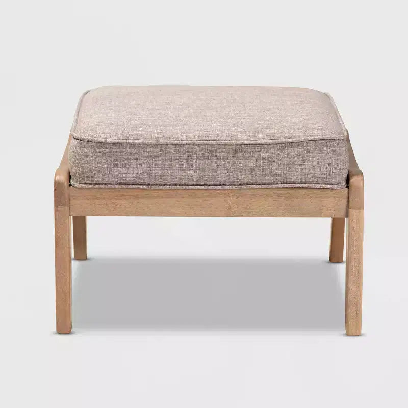 Sigrid Fabric Upholstered Wood Ottoman Light/Antique Oak - Baxton Studio