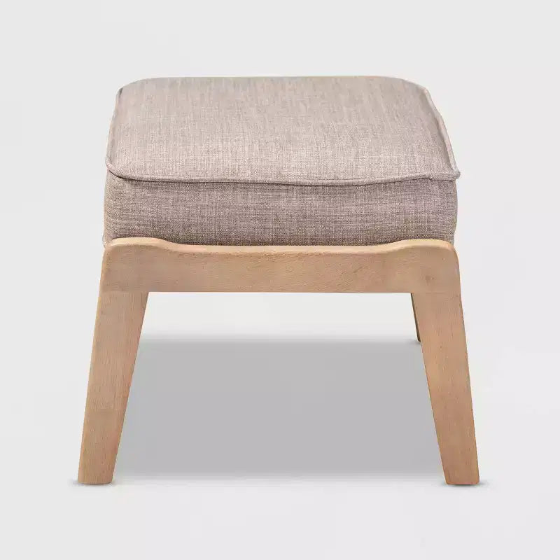 Sigrid Fabric Upholstered Wood Ottoman Light/Antique Oak - Baxton Studio