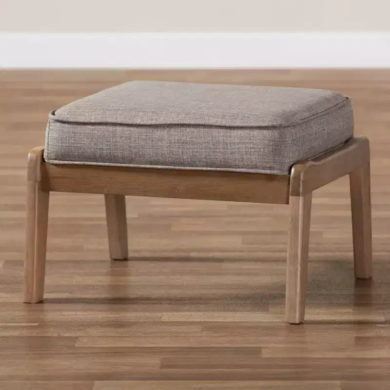 Sigrid Fabric Upholstered Wood Ottoman Light/Antique Oak - Baxton Studio