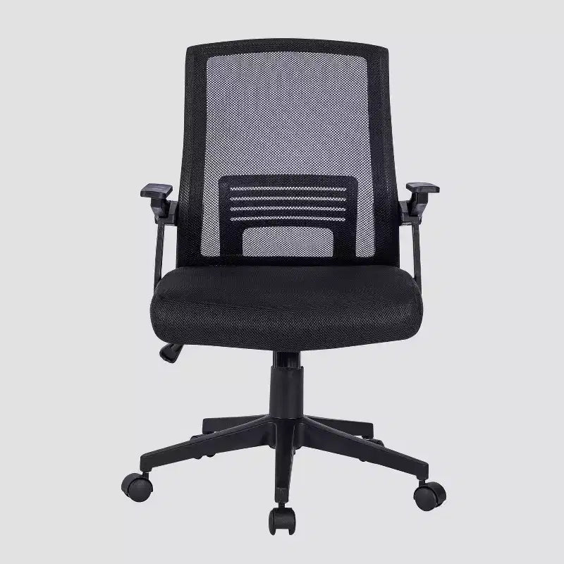 Sedia da ufficio ergonomica in rete nera - Techni Mobili: braccioli regolabili, struttura in metallo, sedia girevole da scrivania con ruote