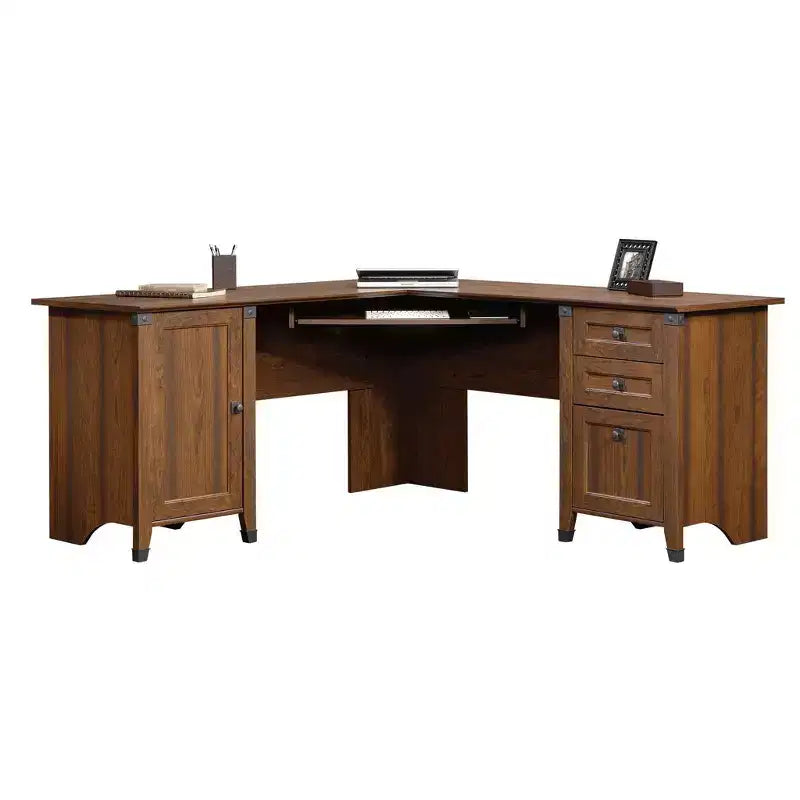 Carson Forge Corner Computer Desk Red - Sauder: Home Office Workstation with CPU Storage & Wire Management