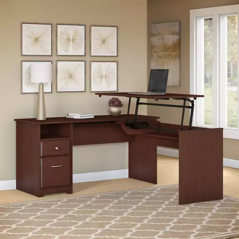 Scrivania ad angolo con 3 posizioni Cabot 60W, ciliegio Harvest - Bush Furniture: ergonomica, altezza regolabile