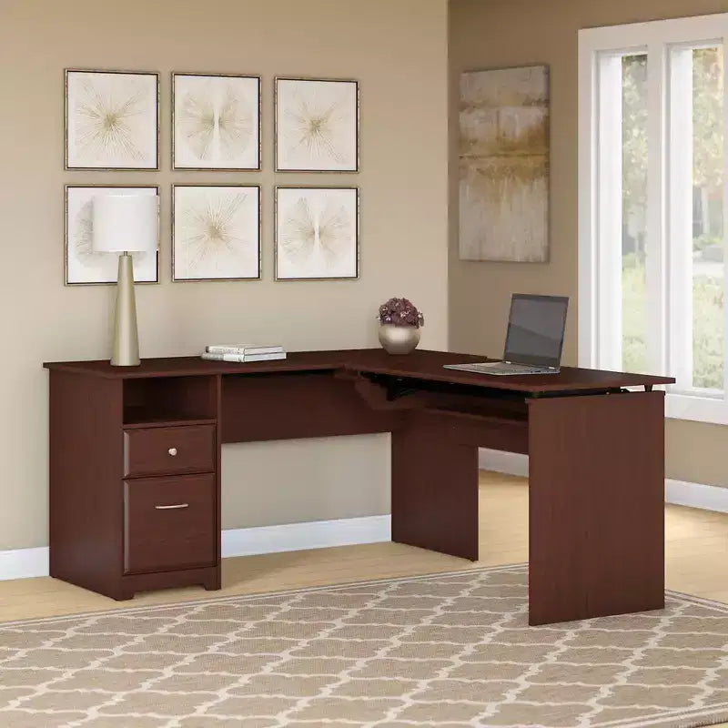 Scrivania ad angolo con 3 posizioni Cabot 60W, ciliegio Harvest - Bush Furniture: ergonomica, altezza regolabile