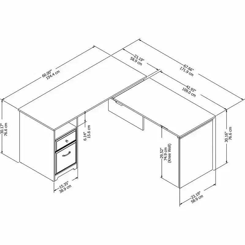 Scrivania ad angolo con 3 posizioni Cabot 60W, ciliegio Harvest - Bush Furniture: ergonomica, altezza regolabile