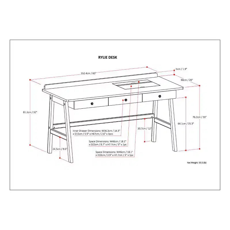 Scrivania Lisa da 60" marrone invecchiato naturale - WyndenHall: Design contemporaneo, porta USB, 3 cassetti, accessori in bronzo