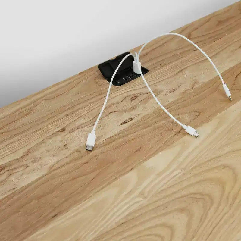 Desk with USB Ports Natural Oak - Flora Home: Pine Wood Construction, 40" Width, Integrated Drawers