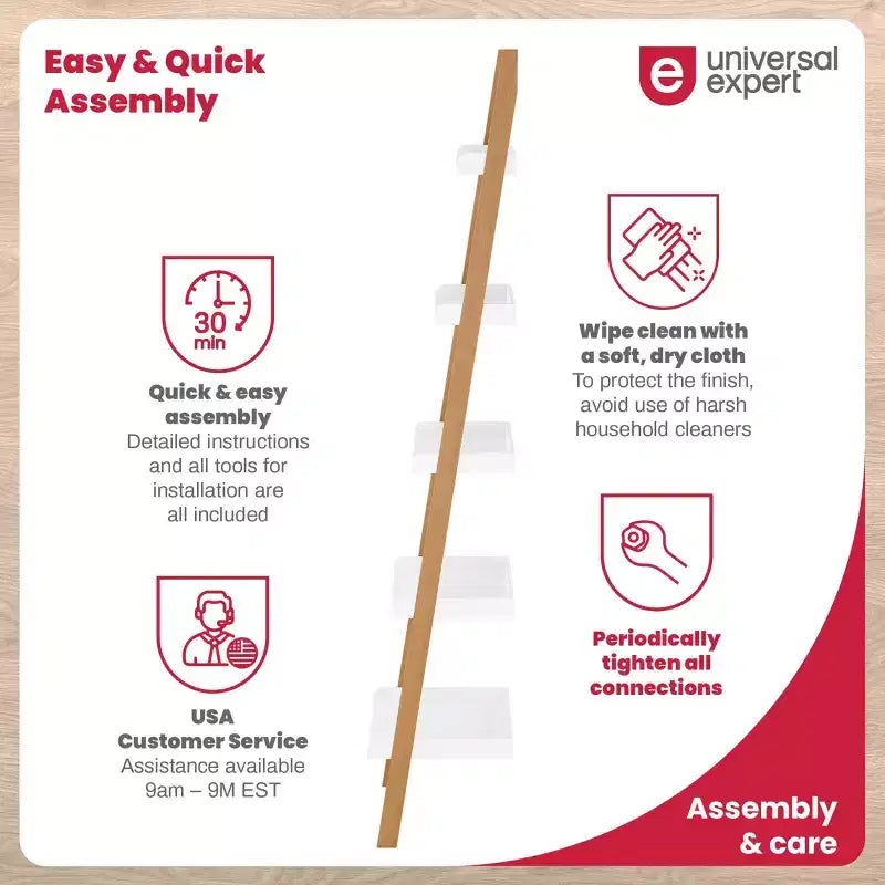 76" Remus Ladder Bookshelf Modern Oak and White - Universal Expert: Wall Leaning Design, 5-Tier Storage