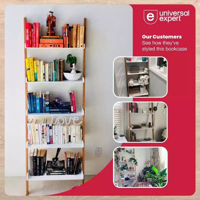 76" Remus Ladder Bookshelf Modern Oak and White - Universal Expert: Wall Leaning Design, 5-Tier Storage
