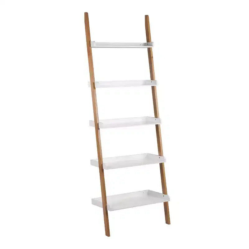 76" Remus Ladder Bookshelf Modern Oak and White - Universal Expert: Wall Leaning Design, 5-Tier Storage