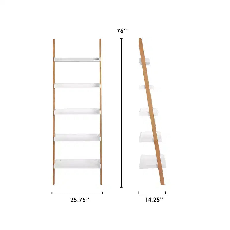 76" Remus Ladder Bookshelf Modern Oak and White - Universal Expert: Wall Leaning Design, 5-Tier Storage